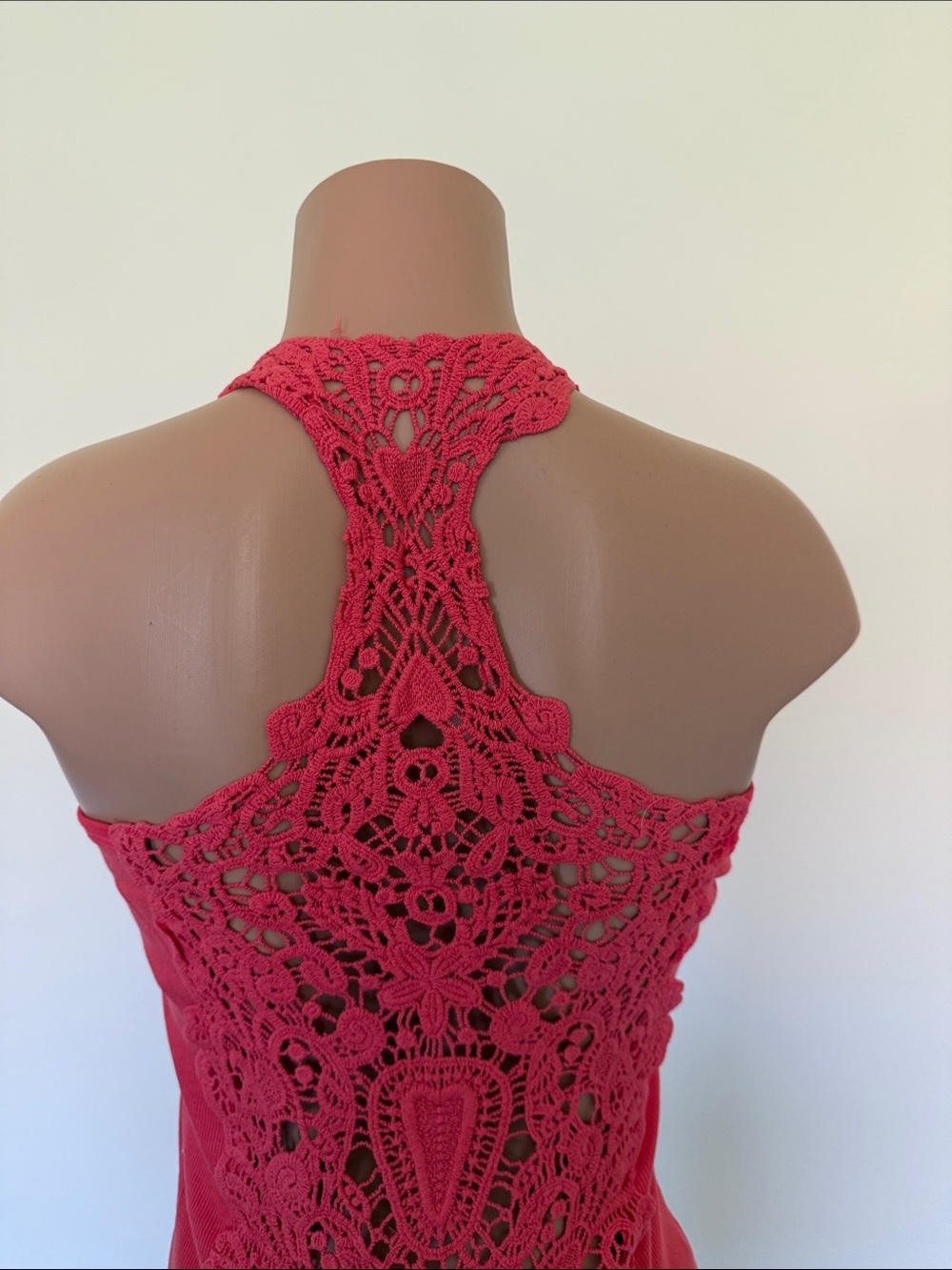 Crochet Back Coral Tank Top - Feminine Racerback Style one size - Picture 3 of 8